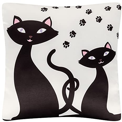 VON LILIENFELD Kissen Motiv Schwarze Katzen Kätzchen Dekokissen 40 x 40 cm Sofakissen Deko Haus Wohnzimmer Kissenbezug mit Füllung beidseitig Bedruckt