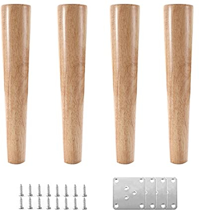 4 Pieces Modern Furniture Legs,Solid Oak Wood Replacement Legs,Tapered Table Legs,Dresser Legs,Furniture Feet,TV Cupboard Feet,for Home DIY Projects,Accessories Included (25cm/9.84in)