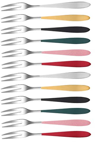 Lot de 12 fourchettes à fruits en acier inoxydable : apéritif, cure-dents, fourchettes à cocktail, martini pour cerises fruitées, dessert, mariage, fête holiday