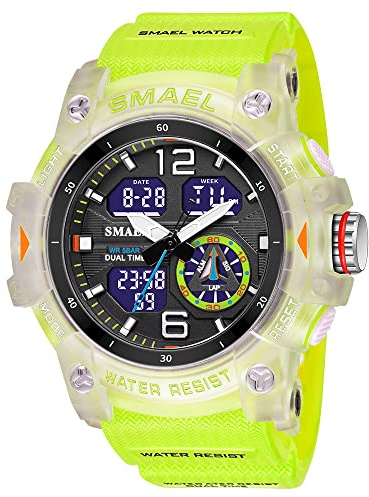 AIMES Reloj de pulsera para hombre, deportivo, resistente al agua, militar, esfera grande, táctico, digital, analógico, fecha, multifunción, LED, alarma, cronómetro, para hombre