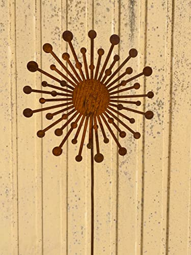 STEINFIGURENWELT GIEBEN Filigrane Blume Allium Pusteblume 30cm + Stab Gartenstecker Edelrost Gartendeko Rost