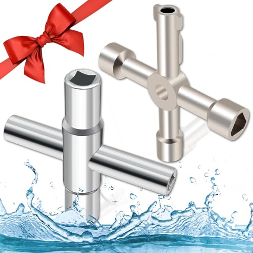Aienxn 2PCS Water Wrench Set, 4 Way Wrench, Sillcock Key, Faucet Key for Spigots, Valve and Cabinet Cupboard