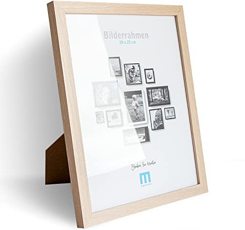 Cadre photo moderne moderne en MDF naturel pour photos et photos de 20x25 cm avec protection en verre acrylique,Peut être utilisé comme support de table ou pour le mur, en format portrait ou paysage.