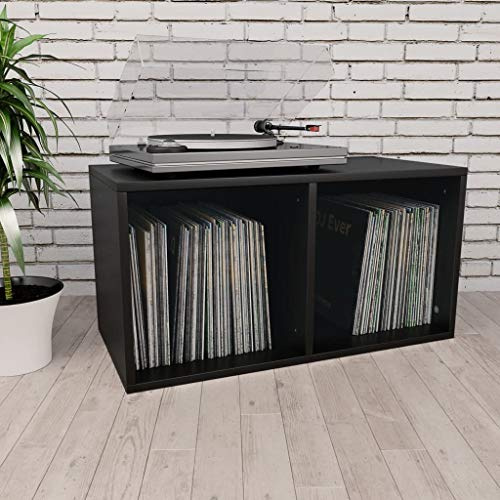 Susany Schallplatten-Aufbewahrungsbox Mit 2 Fächern Aufbewahrung Aktenschrank Kommode Kasten Schallplatten Box Sammlung Regal Bücherregal Schrank Ordnerregal Schwarz 71x34x36cm Holzwerkstoff