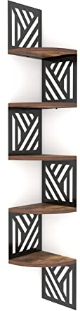 Vasemouh 5-stufiges Holz-Eckregal, Wandregal in Ausgehöhltes Streifendesign, geeignet für Wohnzimmer, Schlafzimmer und Badezimmerecken