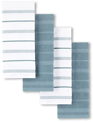 KitchenAid Albany Kitchen Towel 4-Pack Set, Fog Blue/White, 16x26