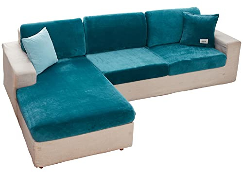 MIFXIN Velvet Stretch Couch Cover Sofa Cushion Slipcover Elastic Wear-Resistant L Shape Sectional Sofa Couch Backrest Cushion Cover Furniture Protector (Blue, Back Cover)