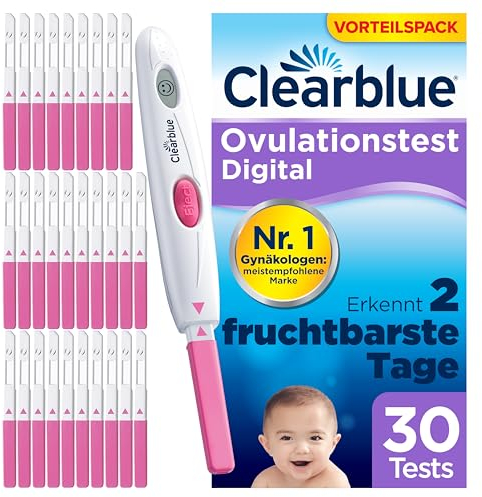 Clearblue Kinderwunsch Ovulationstest Kit Digital, 30 Tests + 1 digitale Testhalterung, Fruchtbarkeitstest für Frauen / Eisprung, nachweislich schneller schwanger werden