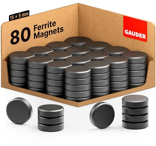 GAUDER Magnete für Magnettafel (15mm x 5mm) | 80x Starke für Whiteboard, Pinnwand & Kühlschrank | Schwarz