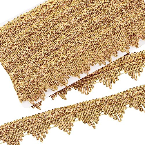 FINGERINSPIRE 13 m Gold Metallic Spitzenbesatz 40 mm Breit Verzierte Fransen Gimpenbesatz Wellenbesatz Spitze Spitzenbandbesatz Für DIY Nähen Hochzeit Braut Kostüm Schmuck Basteln