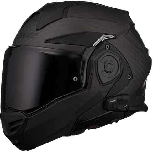 LS2 Helmets Advant X Carbon Fiber Modular Helmet with Integrated Cardo 4X Bluetooth (Matte Black - X-Large)