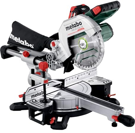 metabo Akku-Kappsäge KGS 18 LTX BL 216-18 V, 216 mm - Brushless Motor, Präzisionsschnitt, Zugfunktion, LED-Schattenlinie, Staubabsaugung, Aluminiumgehäuse - Inkl. 2 x Akkupack 8.0 Ah und Ladegerät