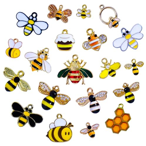 RYXZEN 20Stk Anhänger Biene Deko Legierung Emaille Bee Charms Wabenanhänger Strass Biene Nette Süßer Schlüsselanhänger Zubehör für Schmuckherstellung Ohrringe Weihnachten Abschluss Geburtstag Geschenk