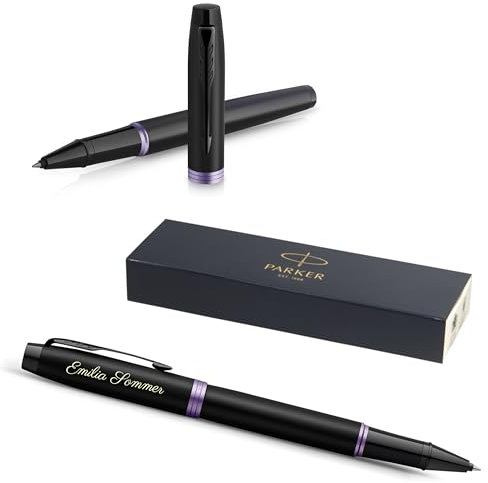 PARKER IM Professionals Vibrant Rings Tintenroller mit Gravur | Premium Stift | Geschenkbox | schwarze Mine | personalisiertes Geschenk | Namen | Geburtstag (Purple PVD)