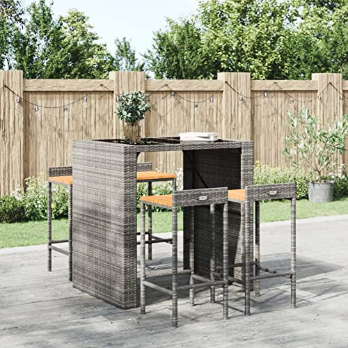 Homgoday Hochhocker, 4 Stück, Akazienholz und synthetisches Rattan, Grau, Barhocker, Küchenstuhl, Esstisch, Stehhocker, für Wohnzimmer, Küche, Möbel, Dekoration, Pub, Stuhl Typ 2