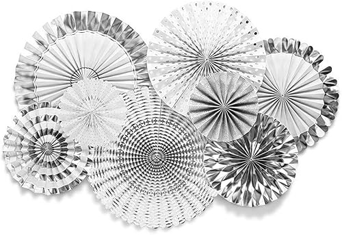 GAKA FAVOR 8er Set Party Deko Silber Weiß Papierfächer,Hängende Papier Fächer Dekoration für Party Hochzeit Geburtstag Festival Weihnachten Event Karneval