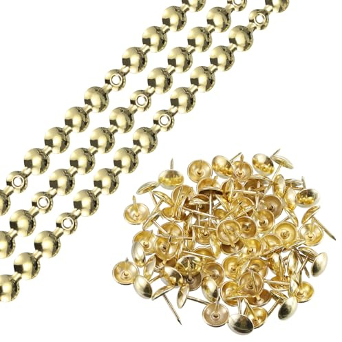 sourcing map 3Pcs Upholstery Tacks Strips, 1Meter Glossy Decorative Nail Trims for Sofa Headboard Chair Furniture with Upholstery Nails (11mm Gold)