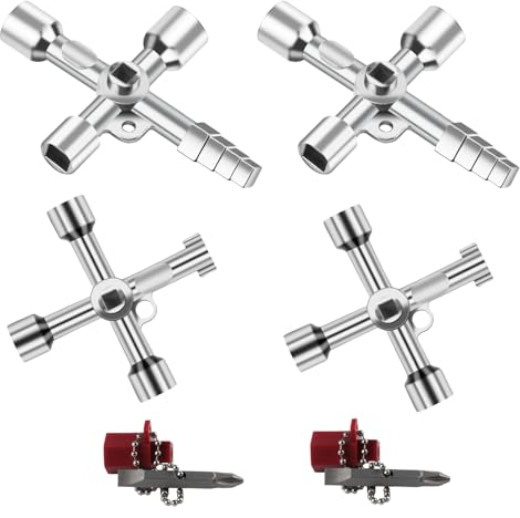 Chiave quadro elettrico a 4 vie, 4 chiavi multifunzione, chiave universale, chiave rubinetto, chiave cantiere, chiave utenze multifunzionali per cassetta contatore elettrico, chiave cassetta contatore