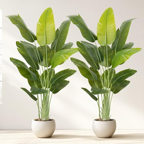 Keeplush Pianta Artificiale Uccello del Paradiso 200cm Alta, Piante Finte da Interno Grandi Finta con 15 Foglie Albero di Banano Artificiale Per Interni Esterno Soggiorno Ufficio Giardino Dec（2 PACK）