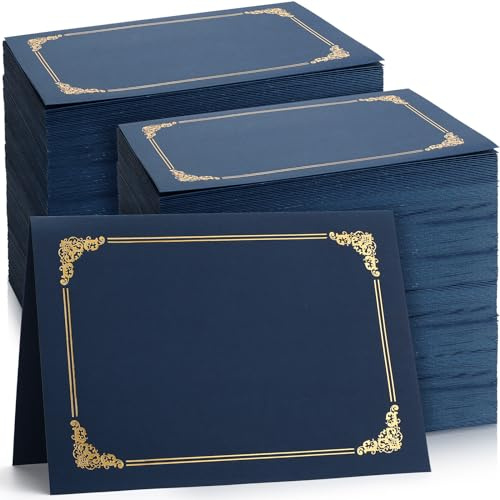 Fainne 200 Pcs 8.5 x 11 Certificate Holders Diploma Holders Document Covers with Gold Foil Border Certificate Folders for Letter Size Diploma Graduation Documents Awards Cardstock(Navy Blue)
