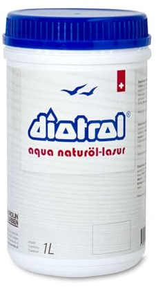 Diotrol Aqua Naturöl-Lasur Weiß | 1 Liter Profi Holzlasur wasserbasiert für Außen & Innen | Zweifacher UV-Schutzmechanismus | Frei von Bioziden und VOC | Auch für Kinderspielzeug geeignet