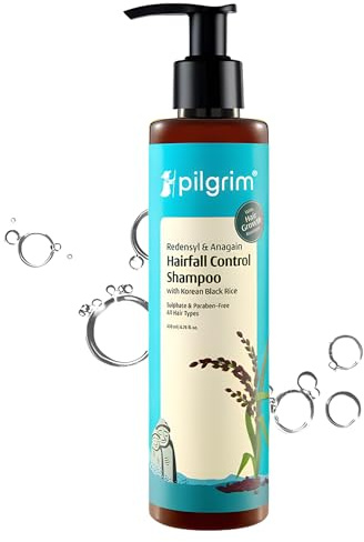 Pilgrim Redensyl & Anagain hårfallskontroll schampo med koreanskt svart ris 200 ml anti-hårfall schampo för män och kvinnor minskar hårfall främjar hårtjockleken för alla hårtyper