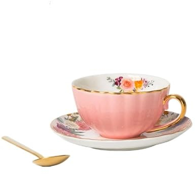 KOOLASA Ceramic Coffee Mug Sets Tea Cup with Spoon Saucers Cup and Saucer Sets 200ml Retro Flowers