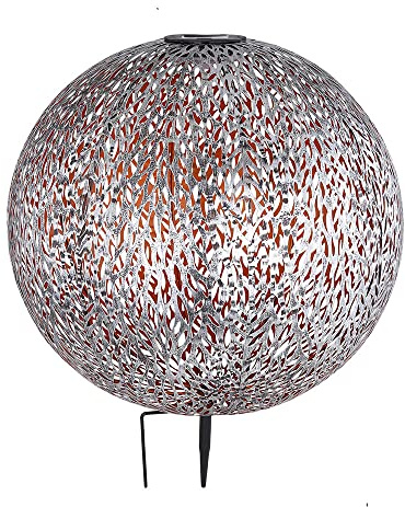 GLOBO Windlicht Solar Garten Solarleuchte LED Steckleuchte IP44, Erdspitz, Metall Muster antik goldfarben silbergrau, 1x LED 3000K, DxH 27x38 cm