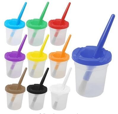 Ecojen 10pcs Paint Cups with Lids, Spill Proof Learning Color Cups for Young Artist