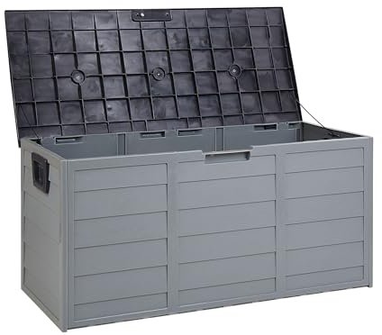 Beliani Arcón para exterior caja de almacenaje de jardín 112 x 50 cm ruedas de plástico gris Locarno