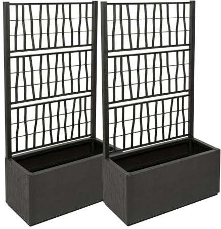 2 x Kreher® XL Rankgitter, Spalier mit Pflanzkasten aus robustem Kunststoff. Maße BxTxH in cm: 80 x 36 x 140 cm. Top für Garten, Terrasse und Balkon! (Anthrazit)