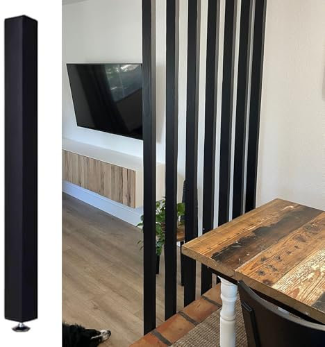 Raumteiler Schwarze Trennwand Raumteiler Vom Boden Bis zur Decke Aus Holzlatten, Wohn-Esszimmer-Arbeitszimmer-Wohnzimmer DIY-Trennpfosten, Kein Bohren Nötig(1pc Height,190cm/74.8in/6.23ft)