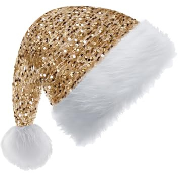 Pailletten Weihnachtsmütze für Erwachsene Kinder,35*45cm Nikolausmütze Plüsche Weihnachtsmann Mütze,Warm Dicker Nikolaus Mütze Santa Clause Mütze für Männer Frauen Familie Weihnachtsfeier
