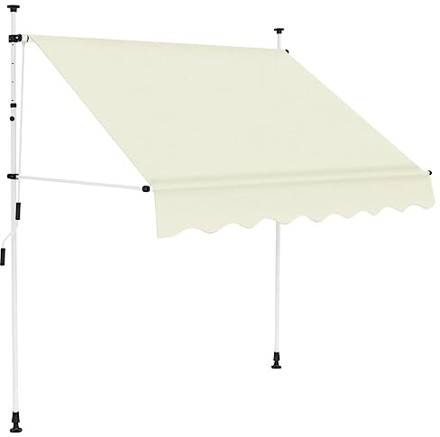 Myheimly Einziehbare Balkonmarkise Klemmmarkise Sonnenschutz Garten Markise Handbetrieben 200 cm Cremeweiß