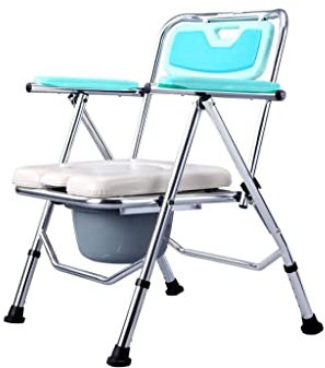 Klappbarer, leichter Toilettenstuhl, faltbarer Nachtstuhl, Toilettenstuhl, klappbarer Bade-/Duschstuhl mit Eimer/Rückenlehne für behinderte Reha-Patienten, Toilettenstuhl für die häusliche Pflege (F