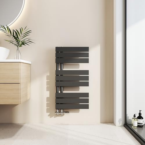 EMKE Toallero Baño Radiador Plano, 762 x 400 mm, Negro,342 W | secador de Toallas con conexión Lateral, radiador secador de Toallas de Agua Caliente,toallero de Paneles
