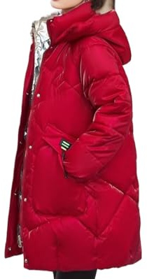 Chaqueta de plumón con Capucha Brillante y cálida para Mujer Chaqueta de plumón Corta Ultraligera Resistente al Agua y al Viento Abrigo Parker Grueso y cálido para Invierno (Rojo,M)