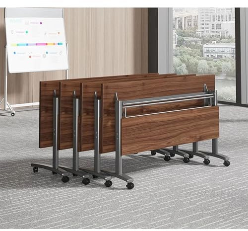 EAHKMETQ Klappbares Konferenztisch-Set mit feststellbaren Rollen für Medienzentren, Klassenzimmer, Büros und Zuhause. Moderner, klappbarer Besprechungstisch in Holzfarbe mit mobilem Flip-to