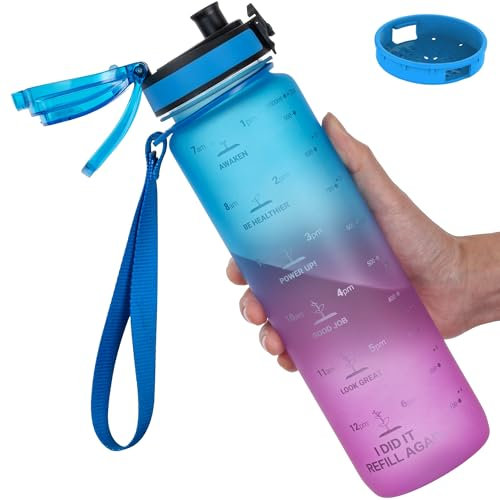 GOPPUS 1L/32oz Trinkflasche, Sport Trinkflasche, [BPA-frei Tritan] 1L/500ML/750ML Auslaufsicher Sport Wasserflasche, Sportflasche für Fahrrad, Camping, Yoga, Gym (1 Flasche)