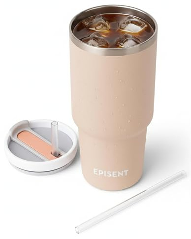 EPISENT 40oz Tumbler Travel Mug Handle Straw Leakproof Vacuum Insulated | Stainless steel tumbler with locking straw lid, fits car cup holders, keeps drinks hot or cold and is dishwasher safe