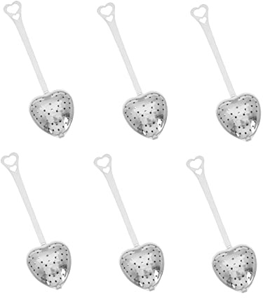 Cuillère à Thé Infuseur Cœur en Acier Inoxydable, Lot 6 Pièces | Filtre pour Thé en Vrac, Usage Maison et Bureau, Finition Argenté, Haute , Forme Créative