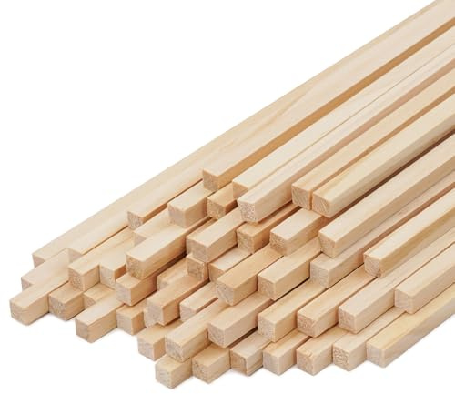 Lot de 50 barres carrées en bois avec chevilles, barres en bois avec chevilles carrées en bois de 6 x 300 mm pour travaux manuels, bâtons de bois dur brut, bricolage, décoration intérieure (6 mm