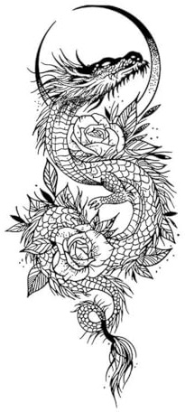 5 PCS Temporary Tattoos Tatouage Semi-Permanent Imperméable À Base De Plantes, Motif Fleur De Dragon Lunaire, Tatouage Au Jus