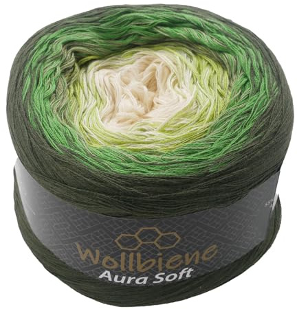 Wollbiene Aura Soft Farbverlaufsgarn 250g - 1000m - 4 Fädig gefacht Bobbel Strickwolle Häkeln Bobbel Wolle Farbverlauf, Strickwolle Mehrfarbig (713 oliv grün vanille)