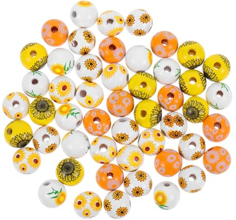 50 Stück 16mm Runde Holzperlen für Schmuck und Bastelarbeiten | Holz, Bunt Gemischt, Dekorative Blumenoptik, Geeignet für Ketten und Kreative Projekte Zufällige Farbe