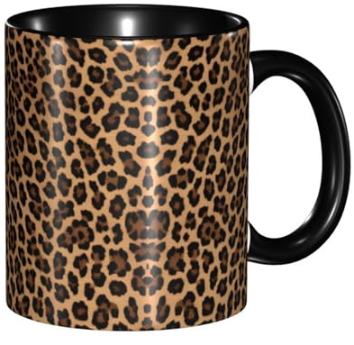 DZBDWZXH Tazas de café de cerámica negra de 325 ml, (animal salvaje) con estampado de leopardo salvaje, taza de café para café, capuchino, té, cacao, cereales