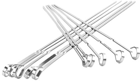 DECOMELODY 10 Pezzi Spiedini Piatto in Acciaio Inossidabile Spessi Design a Gancio Curvo, Riutilizzabili e Facili da Pulire per Barbecue all Aperto