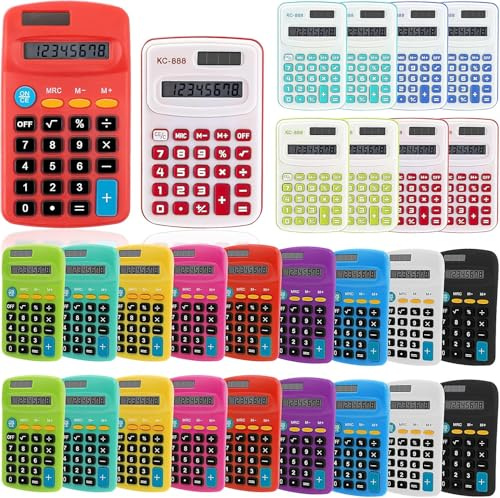 26 Stück Taschenrechner - Mini Batteriebetriebener Taschenrechner, 4 Funktionen, kompaktes Format - für Schüler, Kinder, Schule, Zuhause, Büro