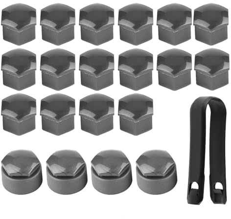 KooingTech 20 Stück 17 mm Radmutterabdeckungen, Sechskant-Radmutterkappen, abschließbare Radmuttern mit Diebstahlschutz-Design (grau)
