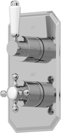 Baystone® Thermostatic Bathroom Shower Mixer Valve Concealed Dual Twin Outlet Wall Mounted Lever Crosshead Handle Diverter Traditional, Chrome